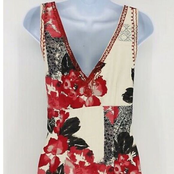 Floral Print V Neck Embroidered Cotton Tank Dress - Picture 7 of 11